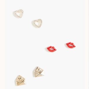 J. Crew Red and Gold Stud Earrings Set - Hearts, Lips and Love Mail Valentines